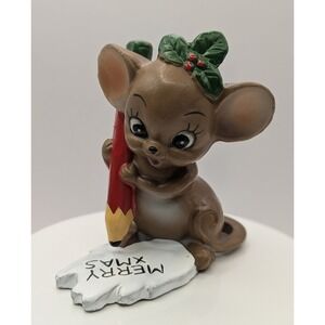 Vtg Josef Originals 'Merry Xmas' Christmas Mouse Figurine w/Foil Label 2.75"